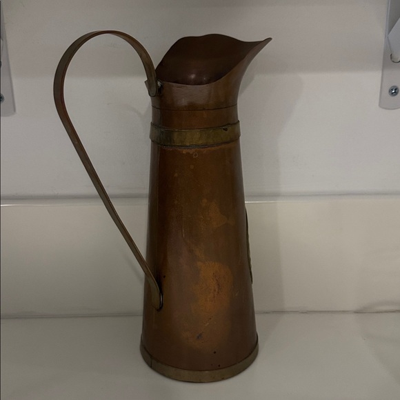 VINTAGE Hammered Copper & Brass Aztec Calendar Pitcher Vase - Picture 4 of 5